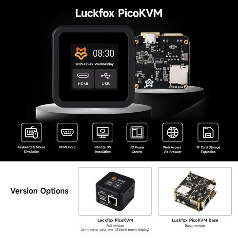 KLAYERS Luckfox PicoKVM، يدعم إدخال فيديو HDMI 1920 × 1080@60 إطارًا في الثانية ومخرج إشارة HID للتحكم في الجهاز، IP KVM خفيف الوزن لإدارة الأجهزة عن بعد مع حافظة معدنية، شاشة تعمل باللمس مقاس 1.54 بوصة in Saudi Arabia