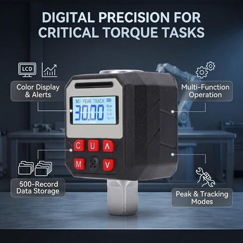 Digital Torque Adapter, 1.5-30Nm 2% Accuracy with Color LCD Track Modes 9 Presets 500 Data Storage, for Automotive Car Motorcycle Maintenance in Kuwait