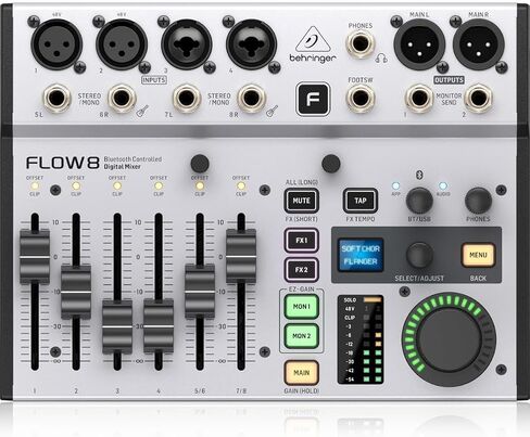 جهاز مزج الصوت الرقمي USB 8-Input من Behringer FLOW 8، حزمة مع سماعات رأس وكابل صوت دوار TAPH100 in Kuwait
