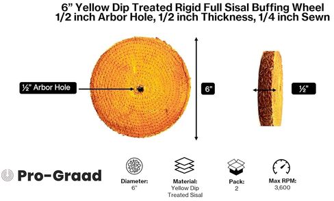 6" Orange Dip Treated Hard Rigid Sisal Buffing Wheel – 1/2" Arbor Hole, 1/2" Thick, 1/4" Sewn – Heavy-Duty Cut Buffing & Polishing for Steel, Stainless Steel, & Ferrous Metals -2-Pack in Kuwait