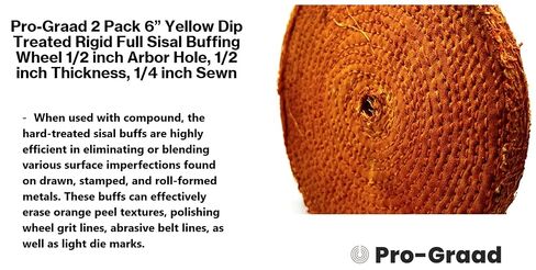 6" Orange Dip Treated Hard Rigid Sisal Buffing Wheel – 1/2" Arbor Hole, 1/2" Thick, 1/4" Sewn – Heavy-Duty Cut Buffing & Polishing for Steel, Stainless Steel, & Ferrous Metals -2-Pack in Kuwait
