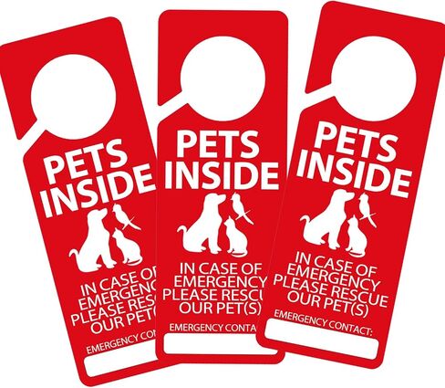 Pet Alert Safety Fire Rescue Door Hanger,3.5x9.5 Inch Save Our Pets Emergency Double Side Hanger Tags Sign,3 Pcs in Kuwait