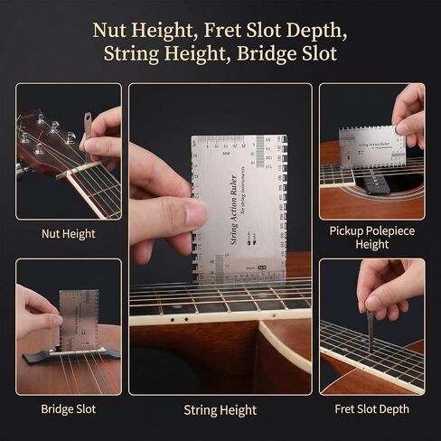 10 قطع من أدوات الجيتار Luthier تتضمن 9 قطع من مقياس نصف قطر الجيتار و1 سلسلة قياس الارتفاع مسطرة الجيتار أداة قياس قياس الحركة للقيثارات وأدوات إصلاح إعداد الجهير in Kuwait