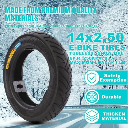 إطارات دراجة مقاس 14 بوصة قابلة للطي مقاس 14 × 2.50 (64-254) إطار دراجة كهربائية صلبة مقاومة للانفجار، إطار دراجة كهربائية مقاوم للثقب بدون أنبوب مناسب للدراجات الإلكترونية للرجال والأطفال in Kuwait