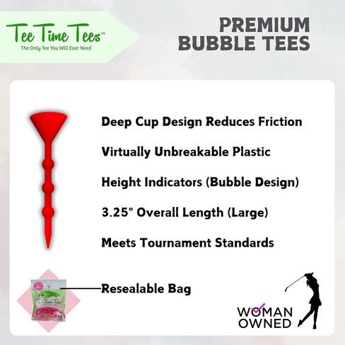 تي شيرت The Bubble Golf - طول متغير، تي شيرتات جولف بلاستيكية غير قابلة للكسر مقاس 3.25 بوصة - مقاس واحد لجميع اللقطات - احتكاك منخفض ودوران - عبوة من 25 قطعة (وردي) in Kuwait