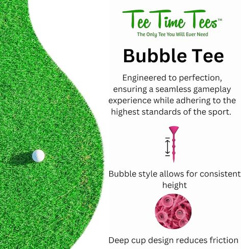 تي شيرت The Bubble Golf - طول متغير، تي شيرتات جولف بلاستيكية غير قابلة للكسر مقاس 3.25 بوصة - مقاس واحد لجميع اللقطات - احتكاك منخفض ودوران - عبوة من 25 قطعة (وردي) in Kuwait
