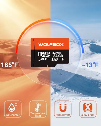 WOLFBOX 128GB microSD Card with Adapter, Up to 100MB/s, U3 A1 V30 High Transfer Speed, Supports 4K UHD Video Recording, Suitable for G840S / G930 Mirror Dash Cams in Saudi Arabia