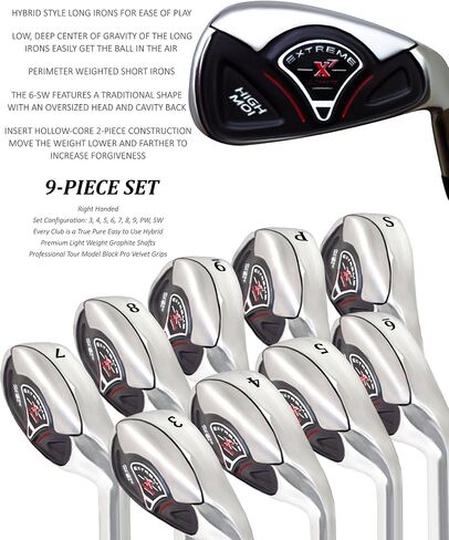 High MOI +2 inch Over XL Big & Tall Senior Men's Complete 9-Piece Iron Set (3-SW) Right Handed Senior Flex A Flex Club (Tall 6'3"+ / +2" Over) with Jumbo Black Pro Velvet Grip in Kuwait