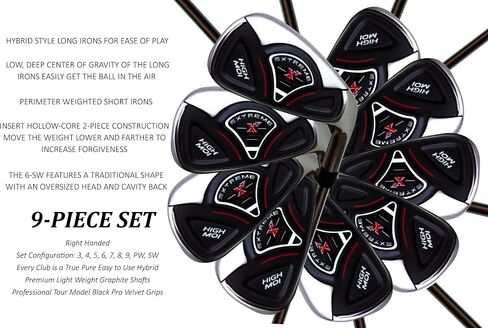High MOI +2 inch Over XL Big & Tall Senior Men's Complete 9-Piece Iron Set (3-SW) Right Handed Senior Flex A Flex Club (Tall 6'3"+ / +2" Over) with Jumbo Black Pro Velvet Grip in Kuwait