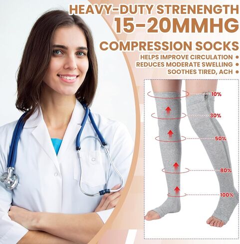 Twistover 4 أزواج النساء المفتوحة تو الفخذ عالية زيبر جوارب ضغط 15-20 Mmhg النايلون جوارب طويلة إلى الركب لتورم وذمة in Kuwait