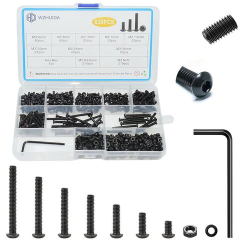 مجموعة متنوعة من 660 قطعة من البراغي M2، M2x4mm/6mm/8mm/10mm/12mm/16mm، طقم غسالات براغي وصواميل وغطاء رأس سداسي متري مع مفتاح ربط، مطلي بالزنك الأسود in Kuwait