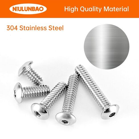 #6-32 x 1/4", 3/8", 1/2", 5/8", 3/4" Button Head Socket Cap Screws Bolts 304 Stainless Steel, Allen Hex Drive, Machine Bright Finish Fully Threaded, Assortment Kit 100PCS in Kuwait