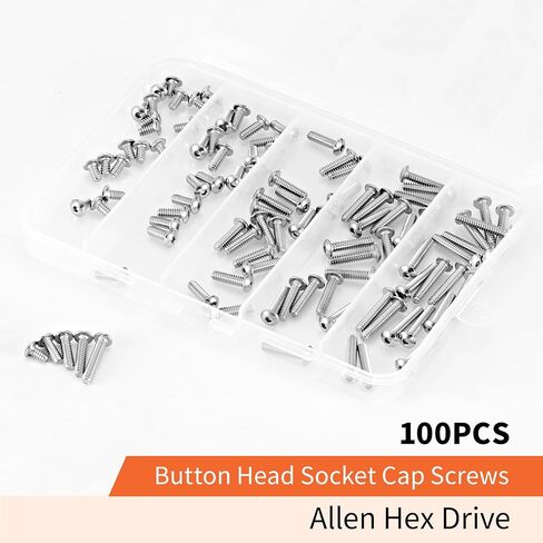 #6-32 x 1/4", 3/8", 1/2", 5/8", 3/4" Button Head Socket Cap Screws Bolts 304 Stainless Steel, Allen Hex Drive, Machine Bright Finish Fully Threaded, Assortment Kit 100PCS in Kuwait