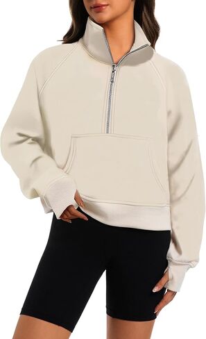 XFIFM Womens Sweatshirts Half Zip Cropped Pullover Fleece Quarter Zipper Hoodies Fall Fashion Outfits Clothes in Kuwait