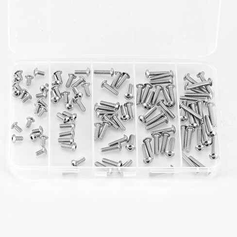 #6-32 x 1/4", 3/8", 1/2", 5/8", 3/4" Button Head Socket Cap Screws Bolts 304 Stainless Steel, Allen Hex Drive, Machine Bright Finish Fully Threaded, Assortment Kit 100PCS in Kuwait