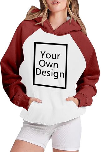 Custom Hoodies for Women Personalized Hooded Sweatshirts with Photo Text Round Neck Tops Customized Long Sleeve Pullover in Saudi Arabia