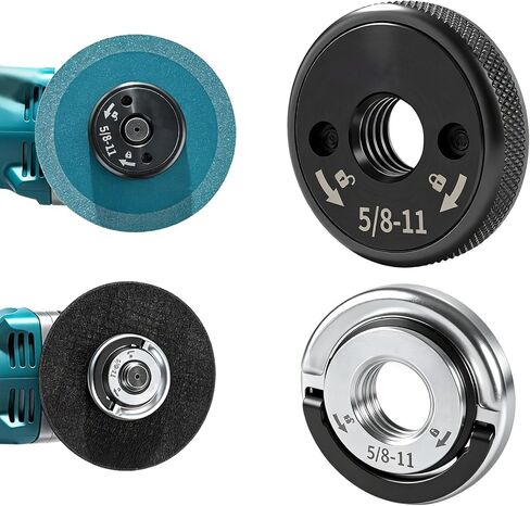 2-حزمة 5/8 "-11 زاوية طاحونة شفة المكسرات، مجموعة قفل الإفراج السريع خالية من الأدوات. حلقة D فضية وجوز أربور مخرش. قفل ذاتي شديد التحمل للمطاحن 4-1 / 2 "5" 7 "9" in Kuwait