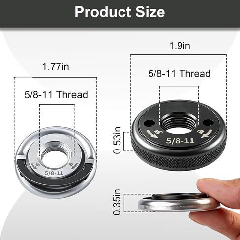 2-حزمة 5/8 "-11 زاوية طاحونة شفة المكسرات، مجموعة قفل الإفراج السريع خالية من الأدوات. حلقة D فضية وجوز أربور مخرش. قفل ذاتي شديد التحمل للمطاحن 4-1 / 2 "5" 7 "9" in Kuwait