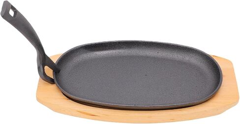 SUNGOOYUE Sizzling Plate, Fajita Pans Skillet Set With Beech Wood Tray And Lifting Handle,Suitable For Home Kitchen Restaurant Catering Parties Sizzling Plate, Oval Cast Iron in Kuwait