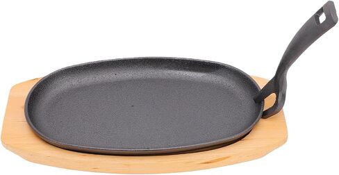 SUNGOOYUE Sizzling Plate, Fajita Pans Skillet Set With Beech Wood Tray And Lifting Handle,Suitable For Home Kitchen Restaurant Catering Parties Sizzling Plate, Oval Cast Iron in Kuwait