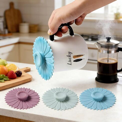 Silicone Cup Covers 3PCS set Sunflower Shape Silicone Lids for Mugs Cups Tea Pots Flexible Mug Covers Hot Cup Lids for Coffee Tea in Kuwait