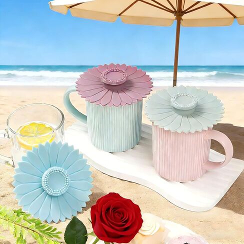 Silicone Cup Covers 3PCS set Sunflower Shape Silicone Lids for Mugs Cups Tea Pots Flexible Mug Covers Hot Cup Lids for Coffee Tea in Kuwait