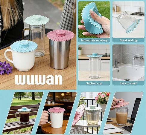 Silicone Cup Covers 3PCS set Sunflower Shape Silicone Lids for Mugs Cups Tea Pots Flexible Mug Covers Hot Cup Lids for Coffee Tea in Kuwait