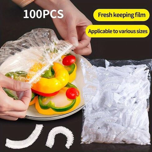 100 Count Disposable Bowl Covers - Elastic Plastic Food Storage Lids, 20 Inch Stretchable Covers for Bread Proofing, Kitchen Storage and Outdoor Picnics in Kuwait