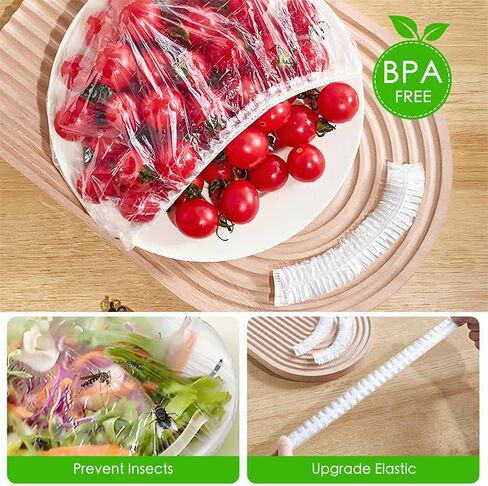 100 Count Disposable Bowl Covers - Elastic Plastic Food Storage Lids, 20 Inch Stretchable Covers for Bread Proofing, Kitchen Storage and Outdoor Picnics in Kuwait
