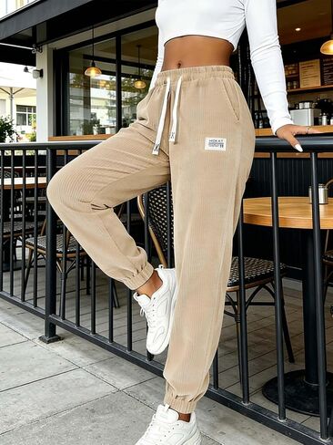 Women's Corduroy Joggers: Tapered Casual Pants with a Cozy, Adjustable Drawstring Waist. in Kuwait