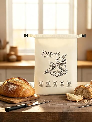 Beeswax Bread Bag 2 Pack Bread Bags For Homemade Bread Reusable Pure Cotton Storage Bag Keeps Sourdough Fruits and Vegetables Fresh up to 3x Longer With Zipper And Shoulder Strap in Kuwait