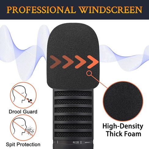 SOULWIT Pop Filter for Electro-Voice RE20/RE27/RE320, Protective Mic Cover Windscreen Foam - Black in Saudi Arabia