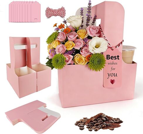 50 عبوة من حامل المشروبات الوردي المكون من 2 كوب مع مقبض، حامل أكواب القهوة من الورق المقوى للاستعمال مرة واحدة للمشروبات الساخنة أو الباردة، حامل القهوة مع شريط وبطاقة لتوصيل الطعام، وترتيب الوجبات الجاهزة والباقة in Kuwait