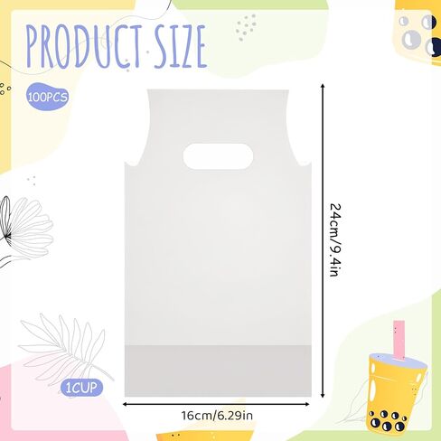 100 Pcs Clear Handle Drinking Poly Bags, 1 Cup Drink Carrier for Delivery Plastic Drinking Bags with Handle 6 x 10 Inch for Single Cup in Kuwait