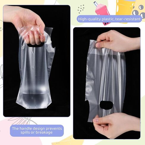 100 Pcs Clear Handle Drinking Poly Bags, 1 Cup Drink Carrier for Delivery Plastic Drinking Bags with Handle 6 x 10 Inch for Single Cup in Kuwait