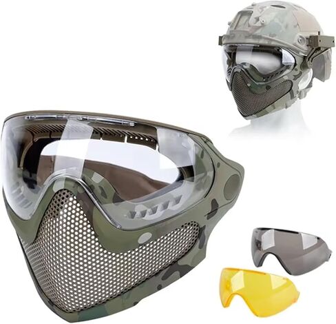 قناع وجه تكتيكي مضاد للضباب، نظارات كرات الطلاء Cs للرماية، شبكة معدنية قابلة للتنفس، أقنعة خوذة رأس واقية معدات الصيد in Kuwait
