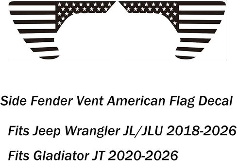 Side Fender Vender American Flag Scals Precut USA Flag Vinyl Sticker لـ Jeep Wrangler JL JLU 2018-2022 2023 2024 2025 and Gladiator JT 2020 2021 2022 2023 2024 2025 Accessories (Matte Black) in Kuwait