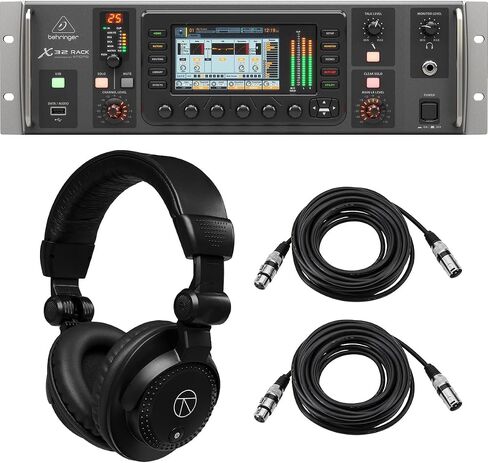 Behringer X32 Rack خلاط رقمي ذو 40 مدخل و25 حافلة، حزمة مع سماعات رأس TAPH100 ​​وكابل ميكروفون XLR مقاس 25 بوصة in Kuwait