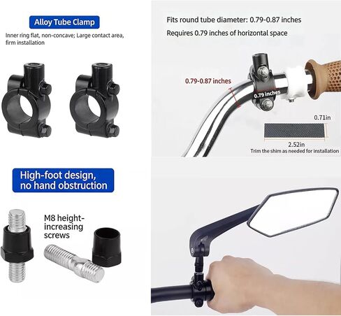 bike mirror handlebar mount 360° Adjustable Safety Bicycle Rear View Mirrors Scratch Resistant Glass Lens Bicycle Universal Fit Accessories 2 Pack in Kuwait