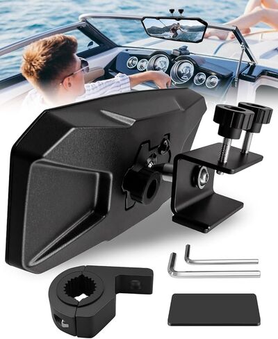 Universal Rear View Boat Mirror for Circular and Square Tubes, 4.2"x11" Wide-angle Convex Marine Mirror for Water Skiing Pontoon Sport Wakeboarding SurfingSki Pontoon Yacht Crew Surfing in Kuwait