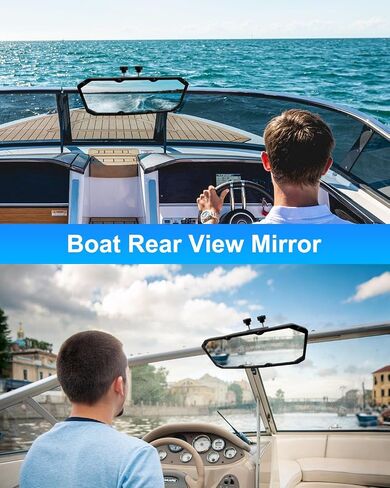 Universal Rear View Boat Mirror for Circular and Square Tubes, 4.2"x11" Wide-angle Convex Marine Mirror for Water Skiing Pontoon Sport Wakeboarding SurfingSki Pontoon Yacht Crew Surfing in Kuwait