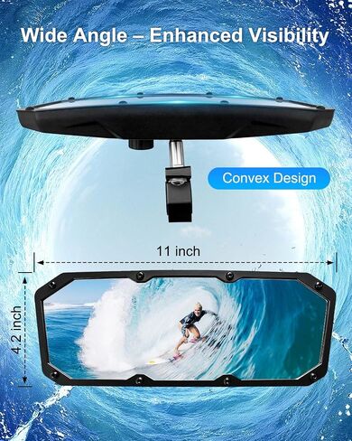 Universal Rear View Boat Mirror for Circular and Square Tubes, 4.2"x11" Wide-angle Convex Marine Mirror for Water Skiing Pontoon Sport Wakeboarding SurfingSki Pontoon Yacht Crew Surfing in Kuwait