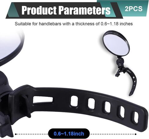 2 PCS Bike Mirror Handlebar Mount, 360 Degree Adjustable Safety Riding Mirrors, Wide Angle Shockproof Clear Handlebar Convex Rearview Mirror, Universal for Most Bikes (Black) in Kuwait