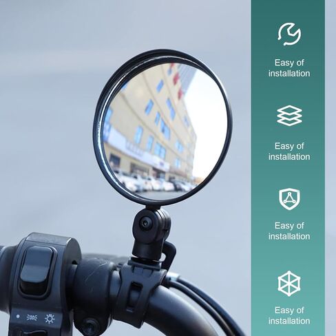 2 PCS Bike Mirror Handlebar Mount, 360 Degree Adjustable Safety Riding Mirrors, Wide Angle Shockproof Clear Handlebar Convex Rearview Mirror, Universal for Most Bikes (Black) in Kuwait