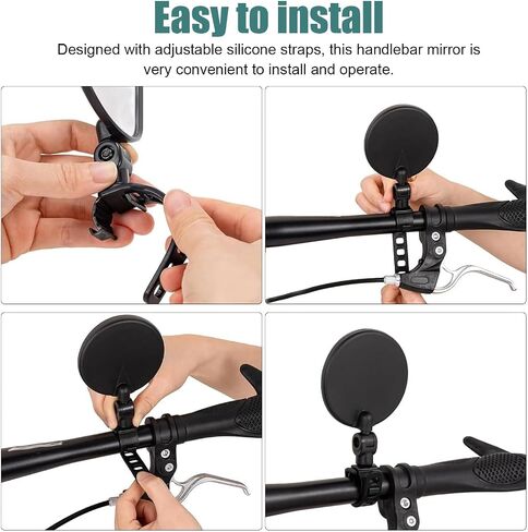 2 PCS Bike Mirror Handlebar Mount, 360 Degree Adjustable Safety Riding Mirrors, Wide Angle Shockproof Clear Handlebar Convex Rearview Mirror, Universal for Most Bikes (Black) in Kuwait
