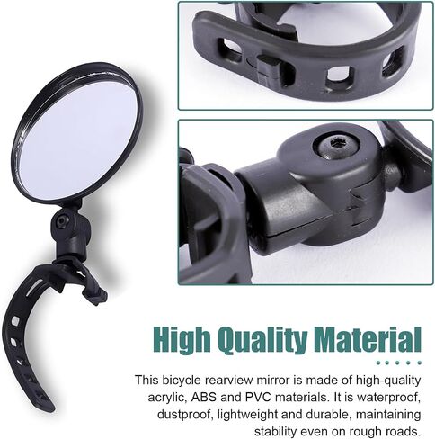 2 PCS Bike Mirror Handlebar Mount, 360 Degree Adjustable Safety Riding Mirrors, Wide Angle Shockproof Clear Handlebar Convex Rearview Mirror, Universal for Most Bikes (Black) in Kuwait