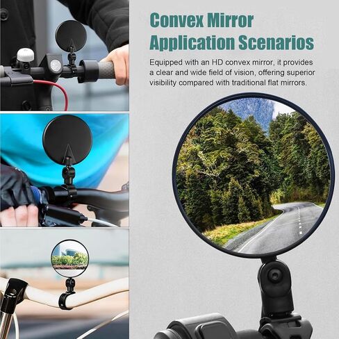2 PCS Bike Mirror Handlebar Mount, 360 Degree Adjustable Safety Riding Mirrors, Wide Angle Shockproof Clear Handlebar Convex Rearview Mirror, Universal for Most Bikes (Black) in Kuwait