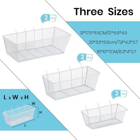 6 قطع من سلال Pegboard على الحائط، سلال من ألواح Pegboard 3 أحجام من ملحقات Pegboard، سلة Pegboard، سلة المنزل، المرآب Pegboard، منظم معلق للأدوات والحرف اليدوية (أبيض) in Kuwait