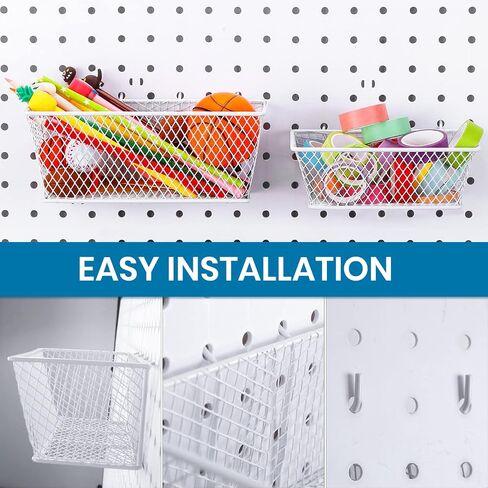 6 قطع من سلال Pegboard على الحائط، سلال من ألواح Pegboard 3 أحجام من ملحقات Pegboard، سلة Pegboard، سلة المنزل، المرآب Pegboard، منظم معلق للأدوات والحرف اليدوية (أبيض) in Kuwait