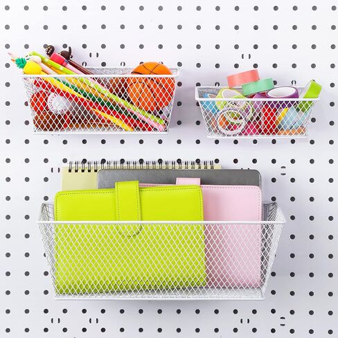 6 قطع من سلال Pegboard على الحائط، سلال من ألواح Pegboard 3 أحجام من ملحقات Pegboard، سلة Pegboard، سلة المنزل، المرآب Pegboard، منظم معلق للأدوات والحرف اليدوية (أبيض) in Kuwait